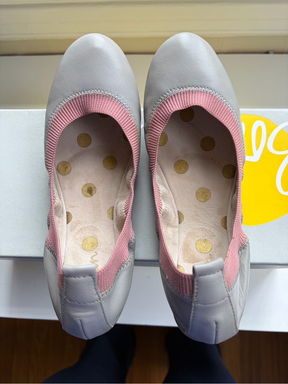 Boden Grey Slip-On Ballet Flats with Pink Trim EU36/US 5.5--6